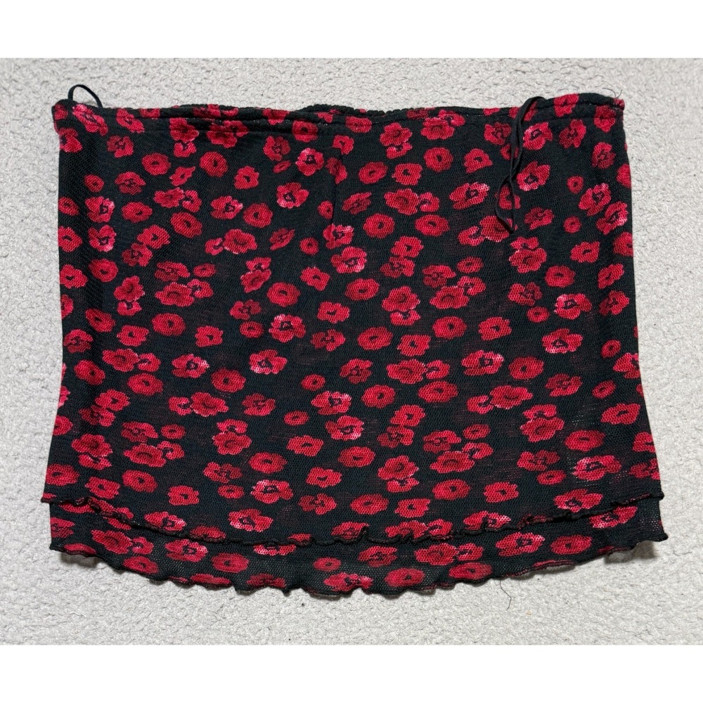 Free People Poppy Tube Blouse Top Strapless Floral Smocked Black Ruffle Size XL